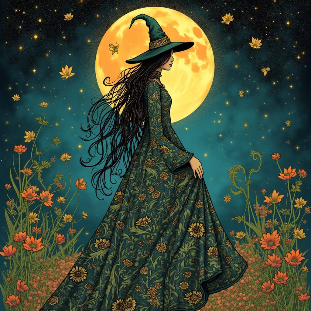 Enchanted Witch in Art Nouveau Splendor