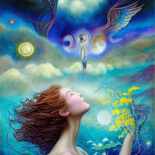 Surreal Upside Down Woman in Universe of Boats