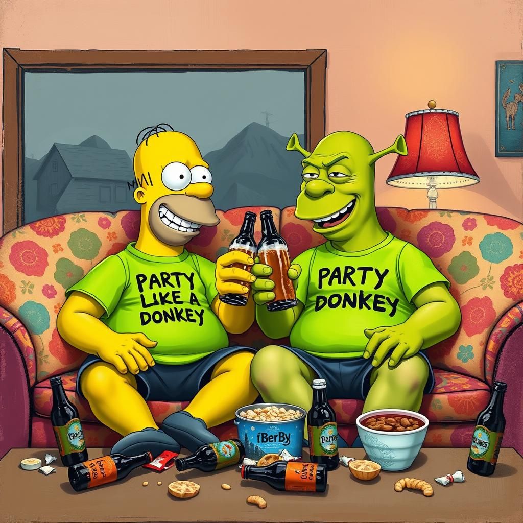 Shrek and Homer Simpson: a Humorous Digital Illustration