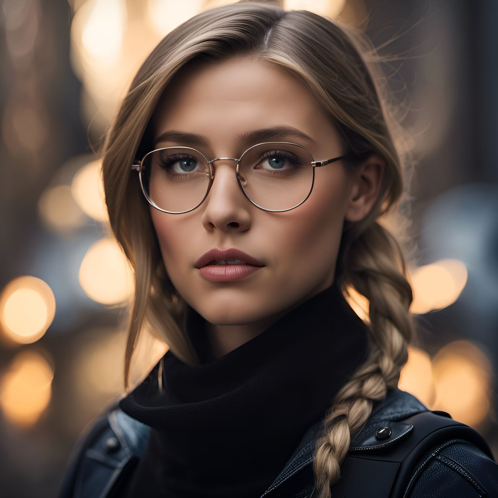 Portrait of Girl with Braids in City, Digital Art
