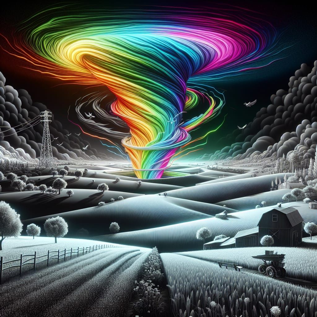 Rainbow Tornado in Neon Style Landscape