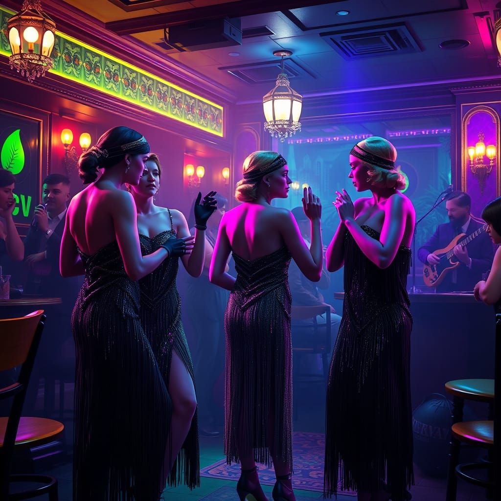 Flapper Girls Dancing in a 1920s Speakeasy Bar