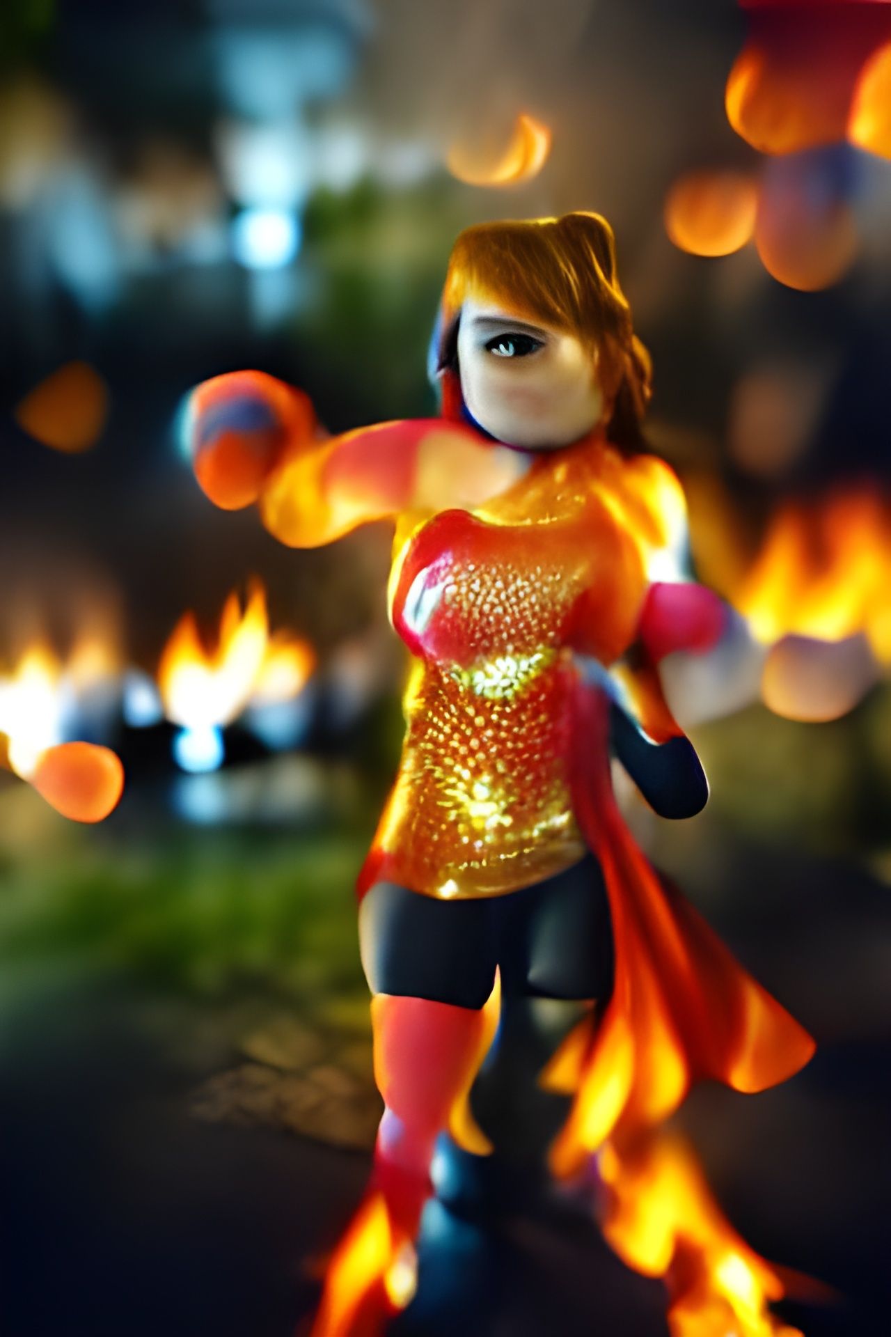 Fiery Superheroine with Bokeh Effect