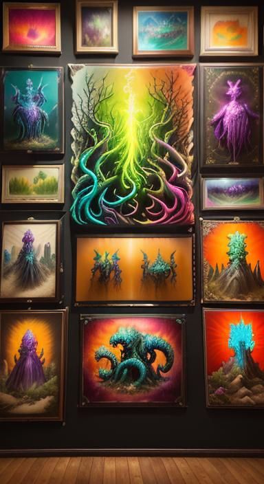 Eerie Creatures Art Display in Psychedelic Style
