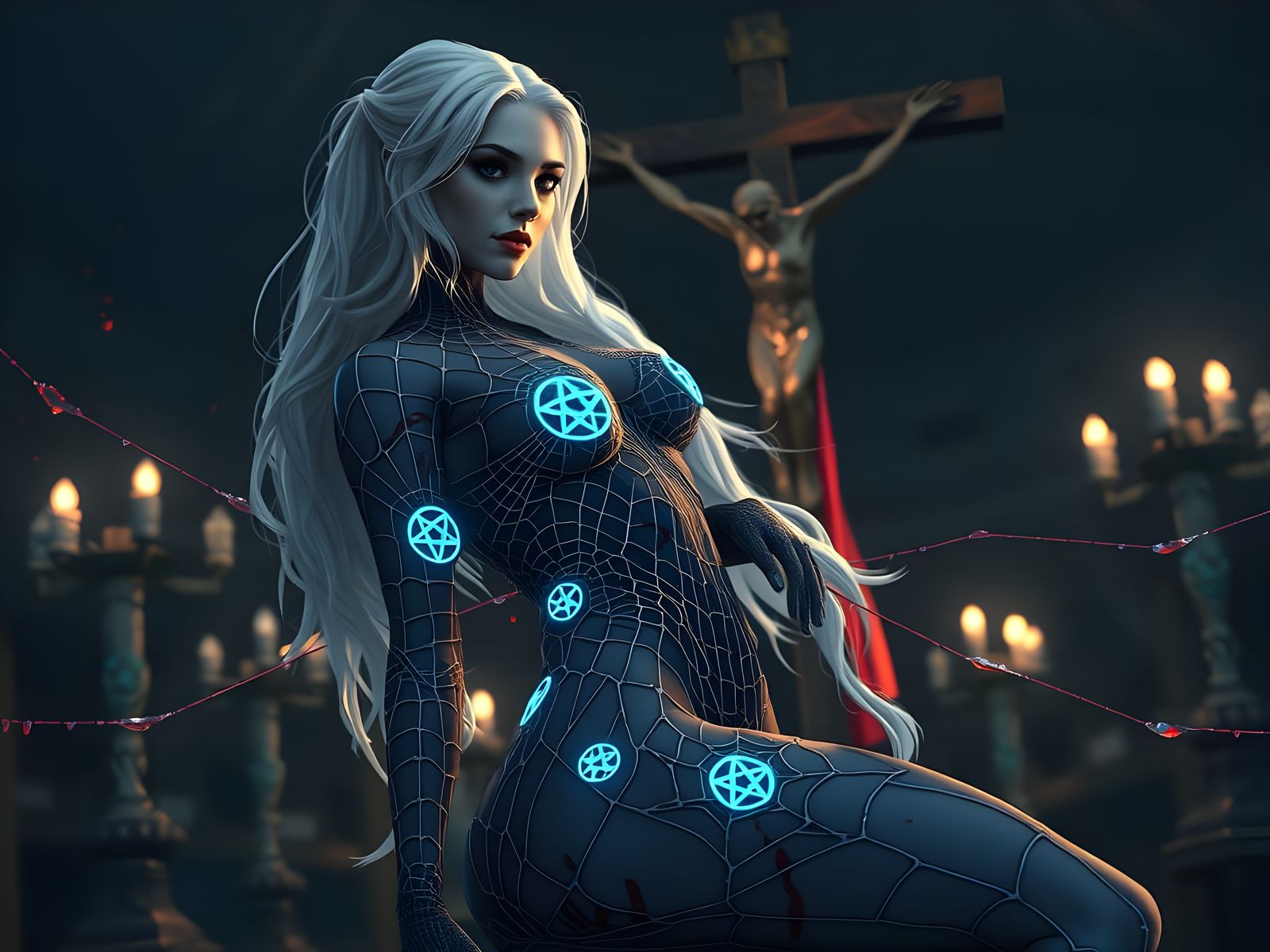 Ethereal Evil Goddess in Crimson Splendor