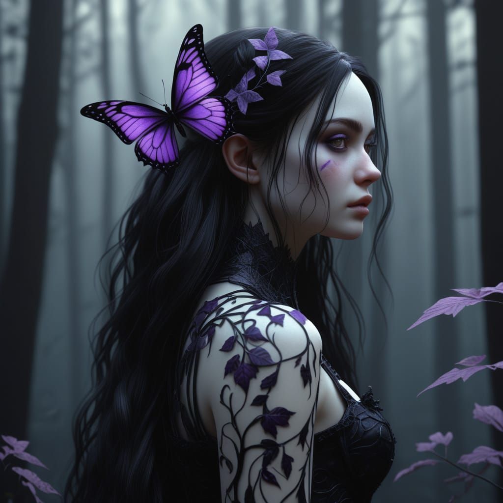 Ethereal Woman in Dark Forest, Gothic Fantasy Art