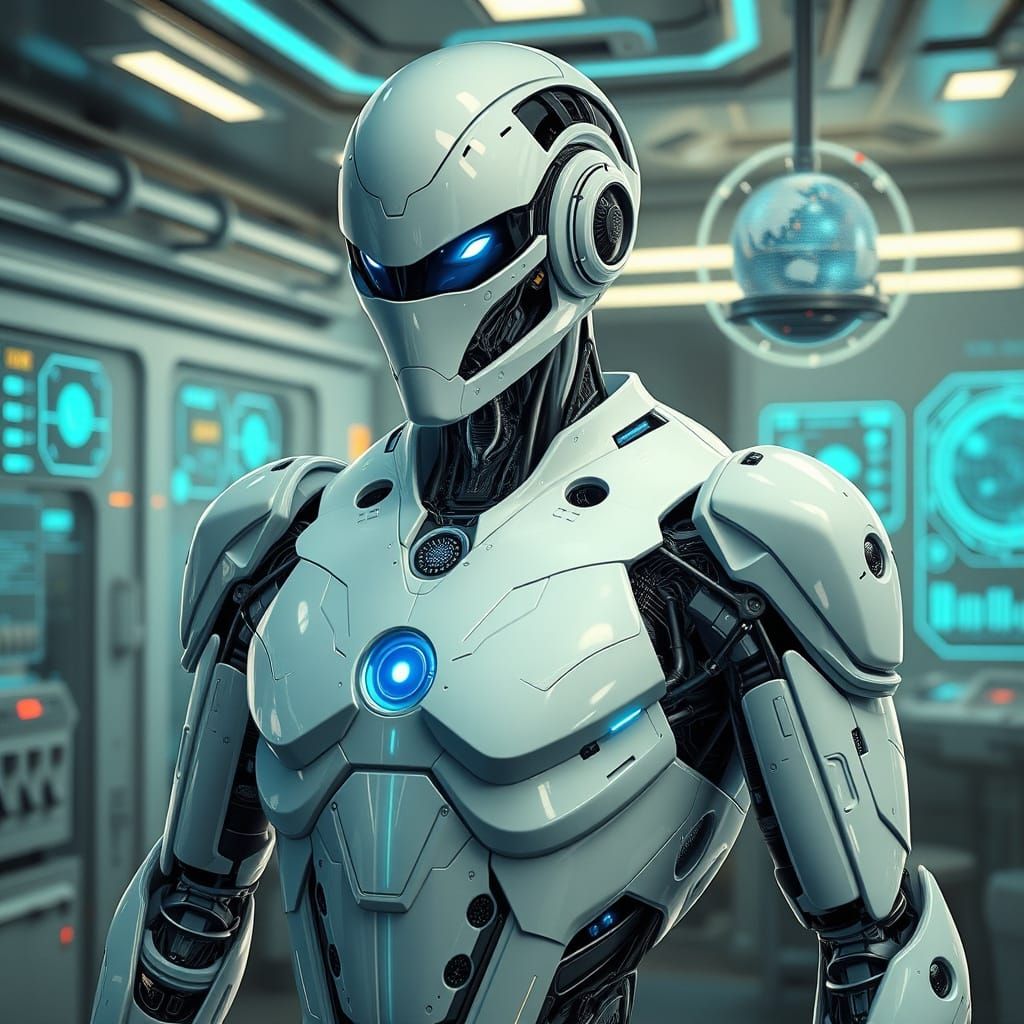 Highly Detailed Futuristic Humanoid Robot in Hyper-Realistic...