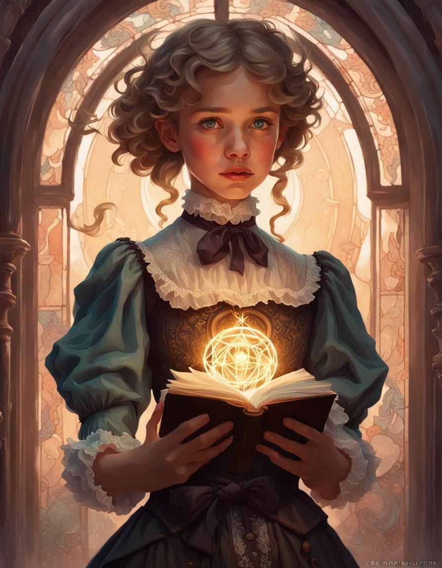 Victorian Girl Portrait in Gouache Watercolor Style