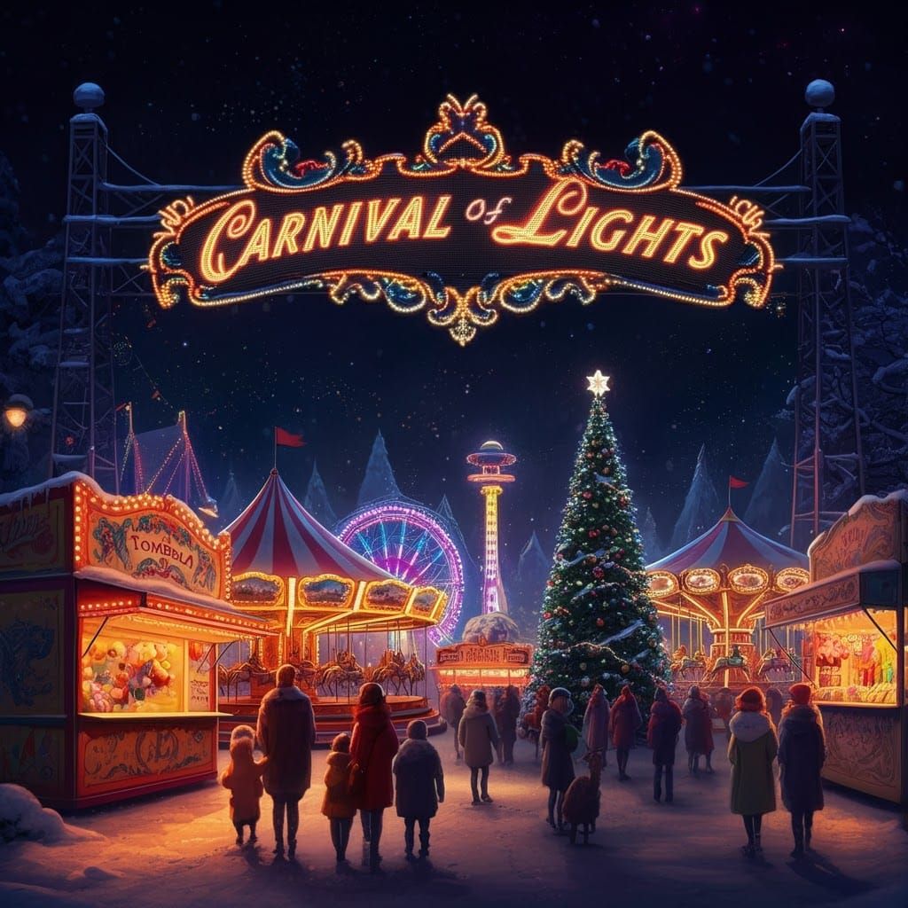 Festive Carnival of Lights Shines at Night
