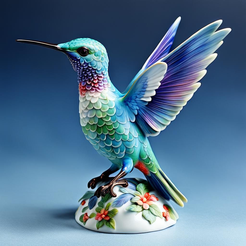 Elegant Porcelain Hummingbird Sculpture