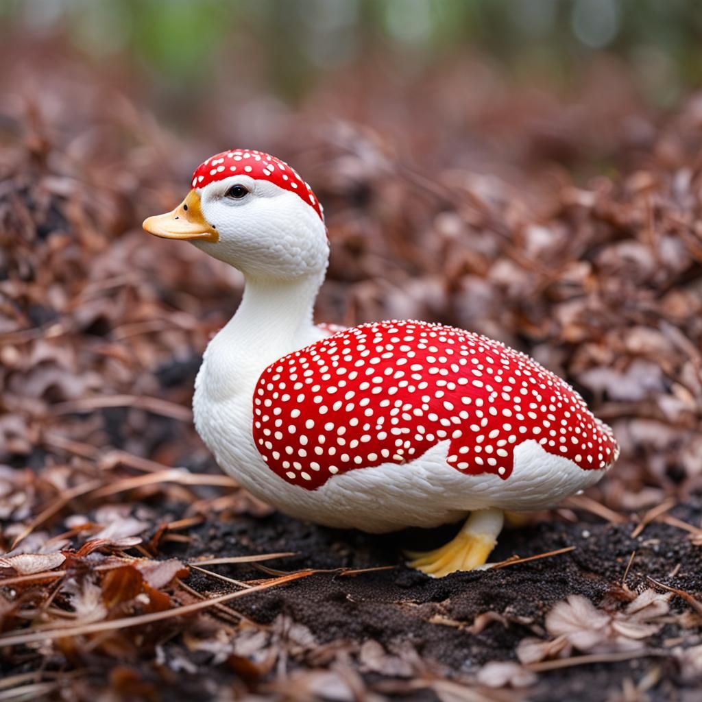 Red and White Mushroom Duck Illustration