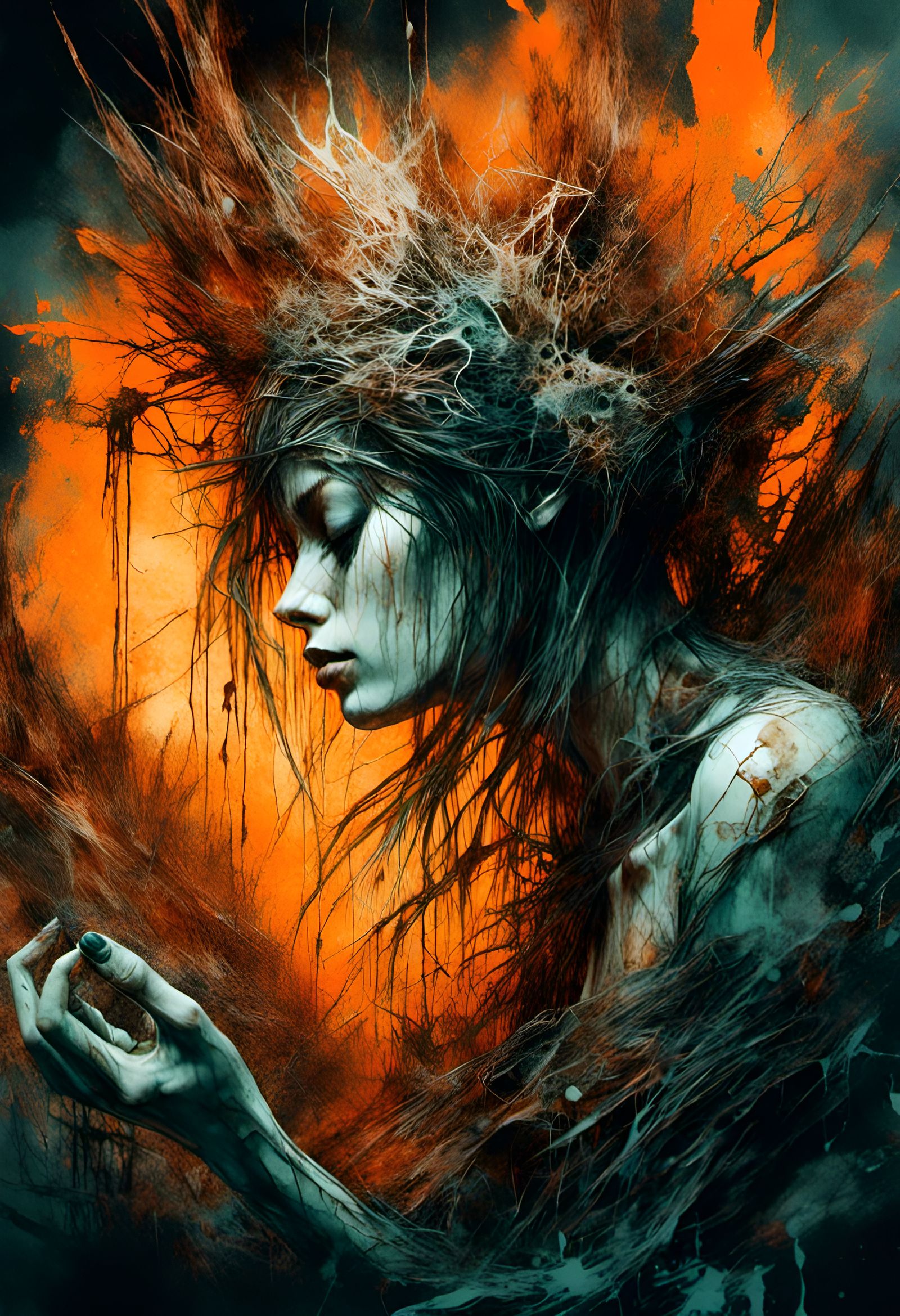 Macabre Ghost Volcano in Digital Illustration Style