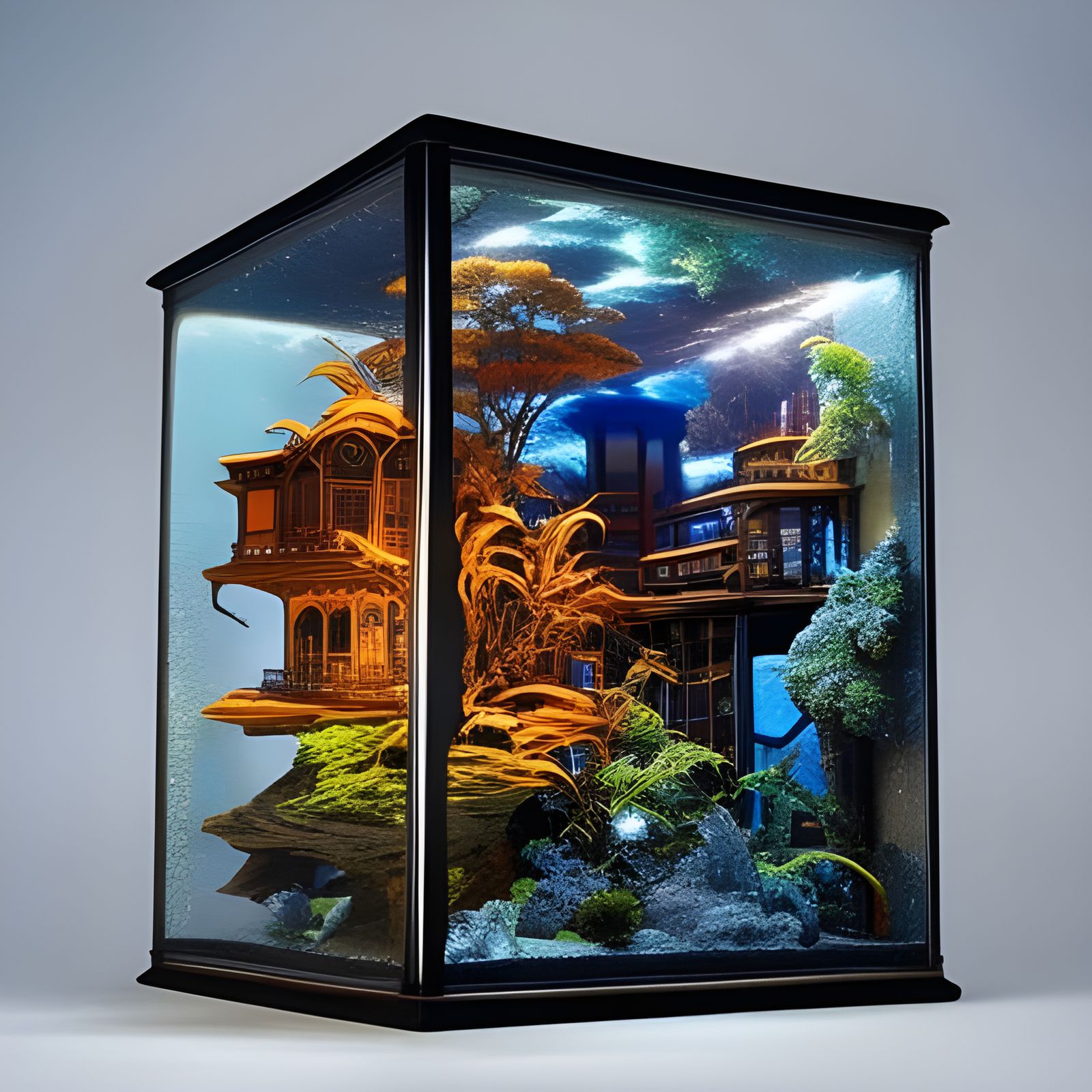 Fluffy Cat in Ornate Box, Detailed Fantasy Art