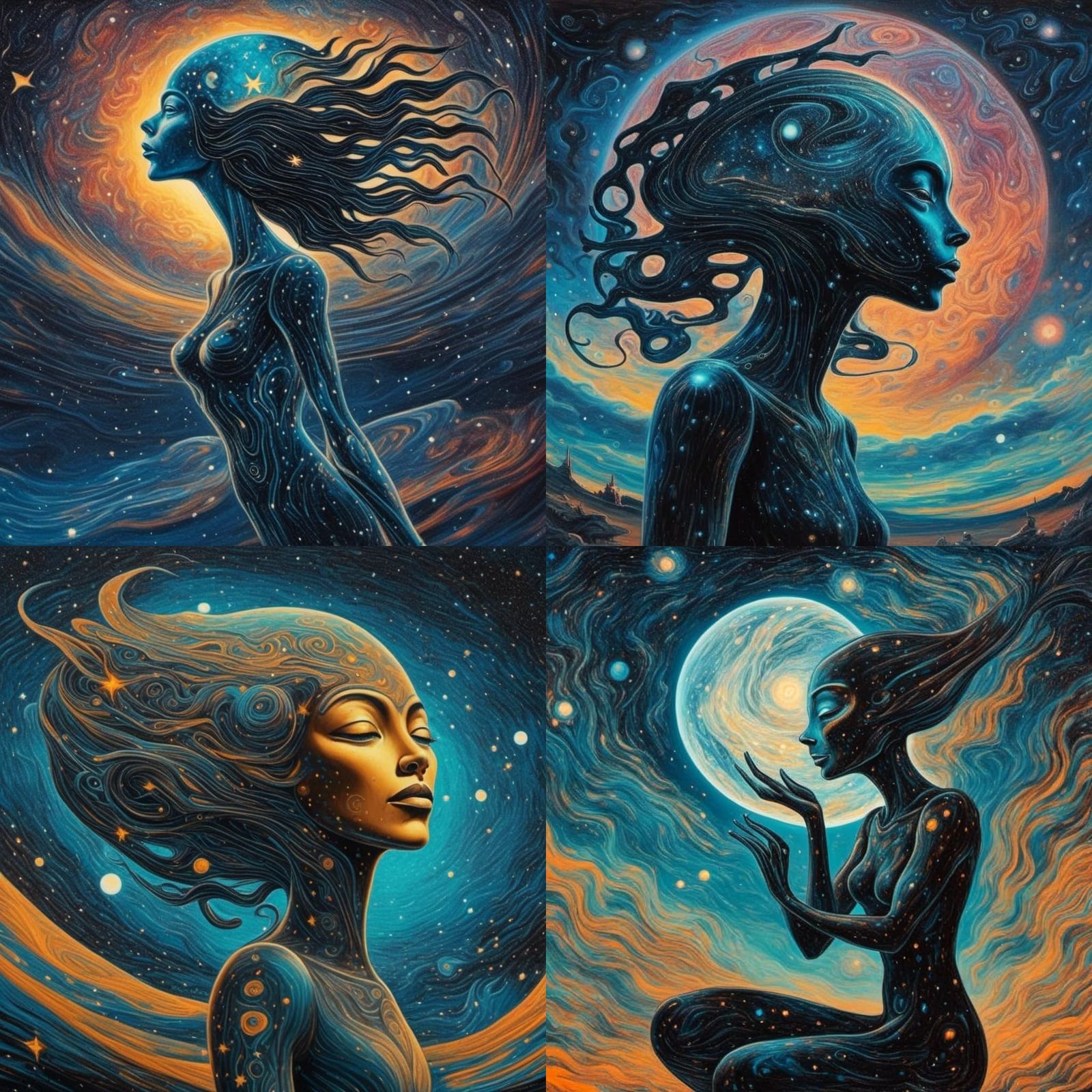 Psychedelic Alien Woman Paints Starry Sky