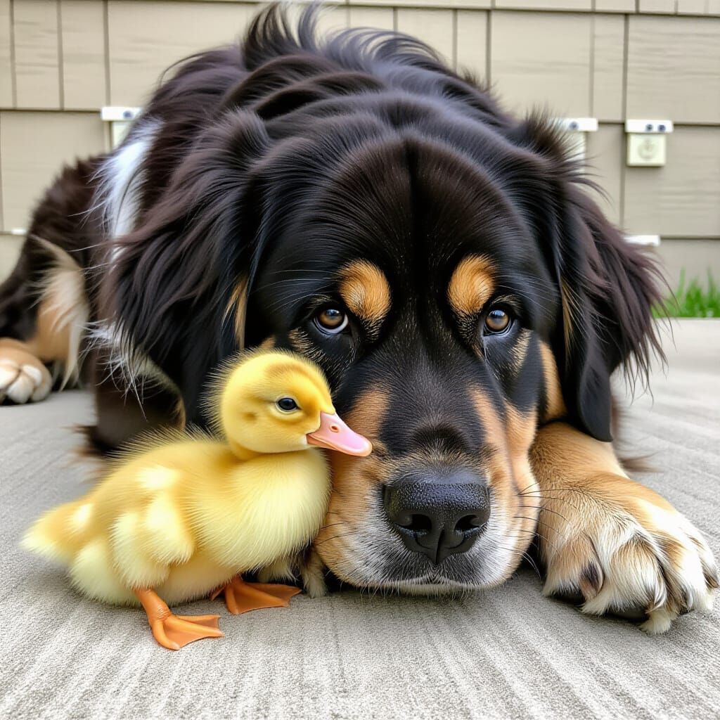 Duckling and Dog: An Unlikely Friendship