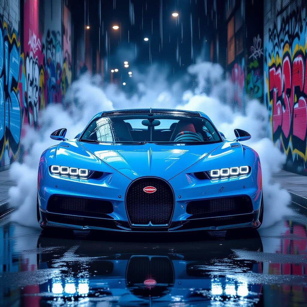 Bugatti Chiron Emerges from Darkness in Graffiti Style