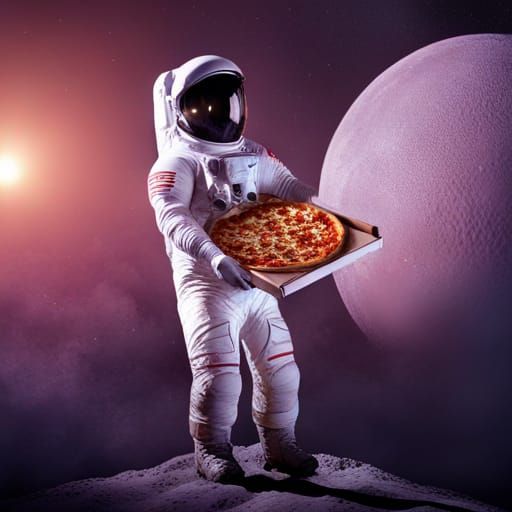 Pizza Delivery to Alien on the Moon in Cel-Shaded Style