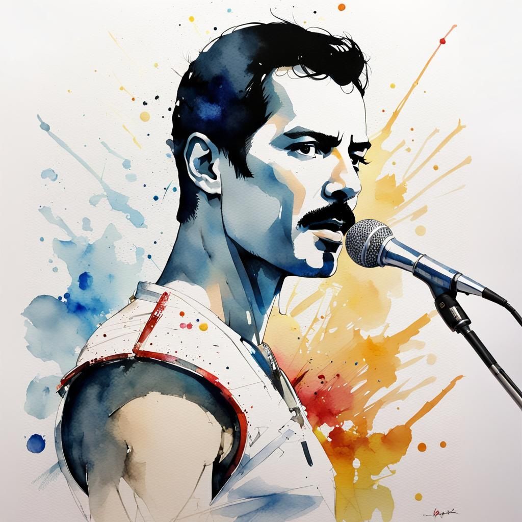 Freddie Mercury: Watercolor Manga Portrait