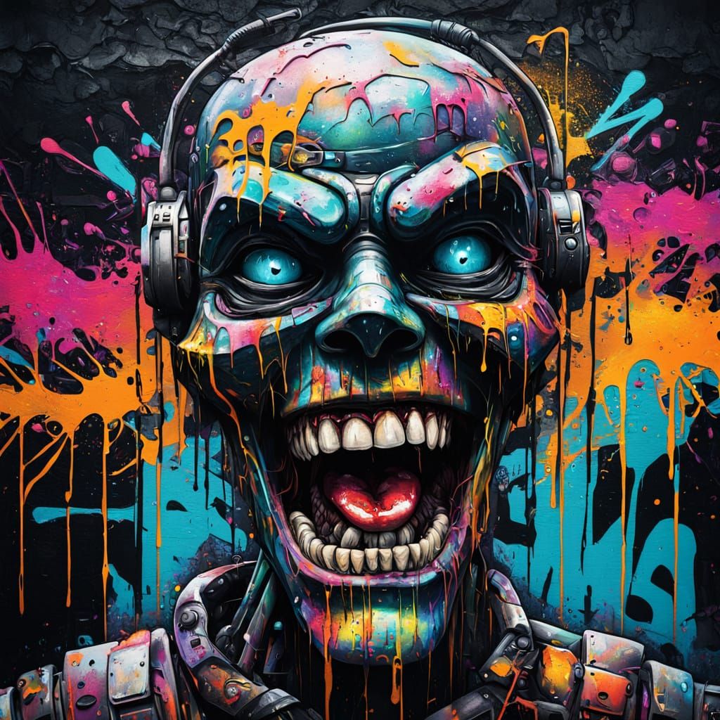 Shifting Robot Graffiti in High-Contrast Street Art Style