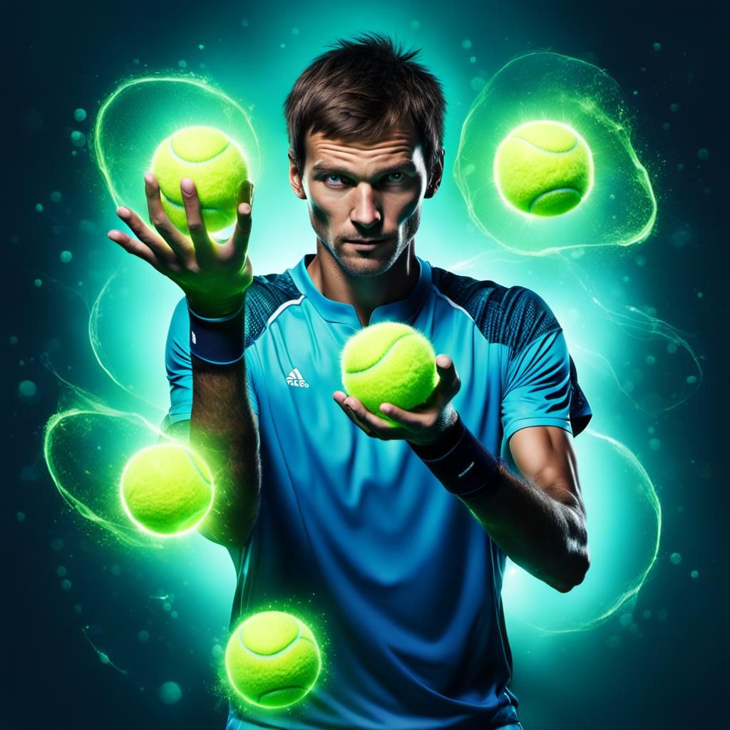 Tennis Player Hand Transformation with Bioluminescent Ball