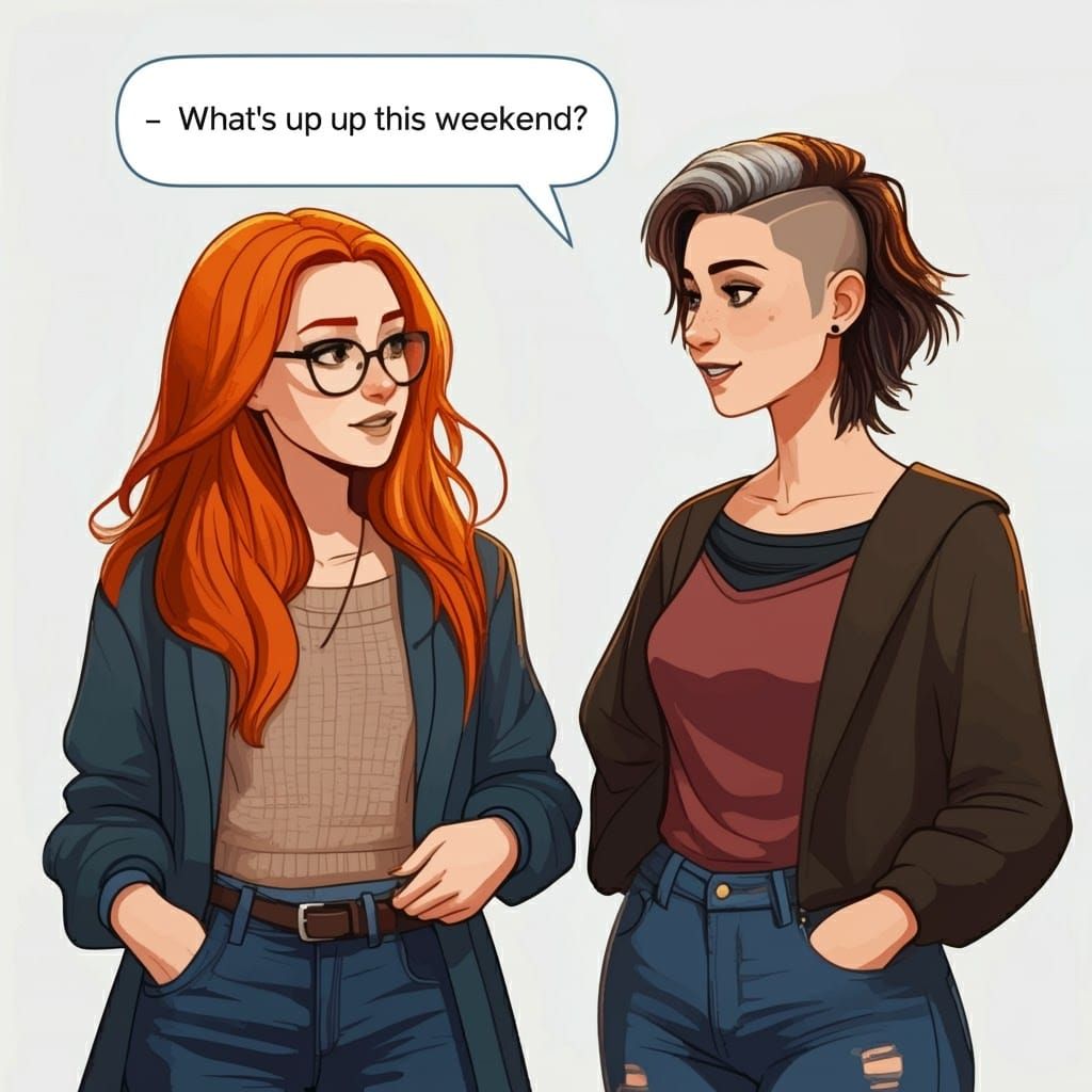 Two Young Women Chatting About the Weekend