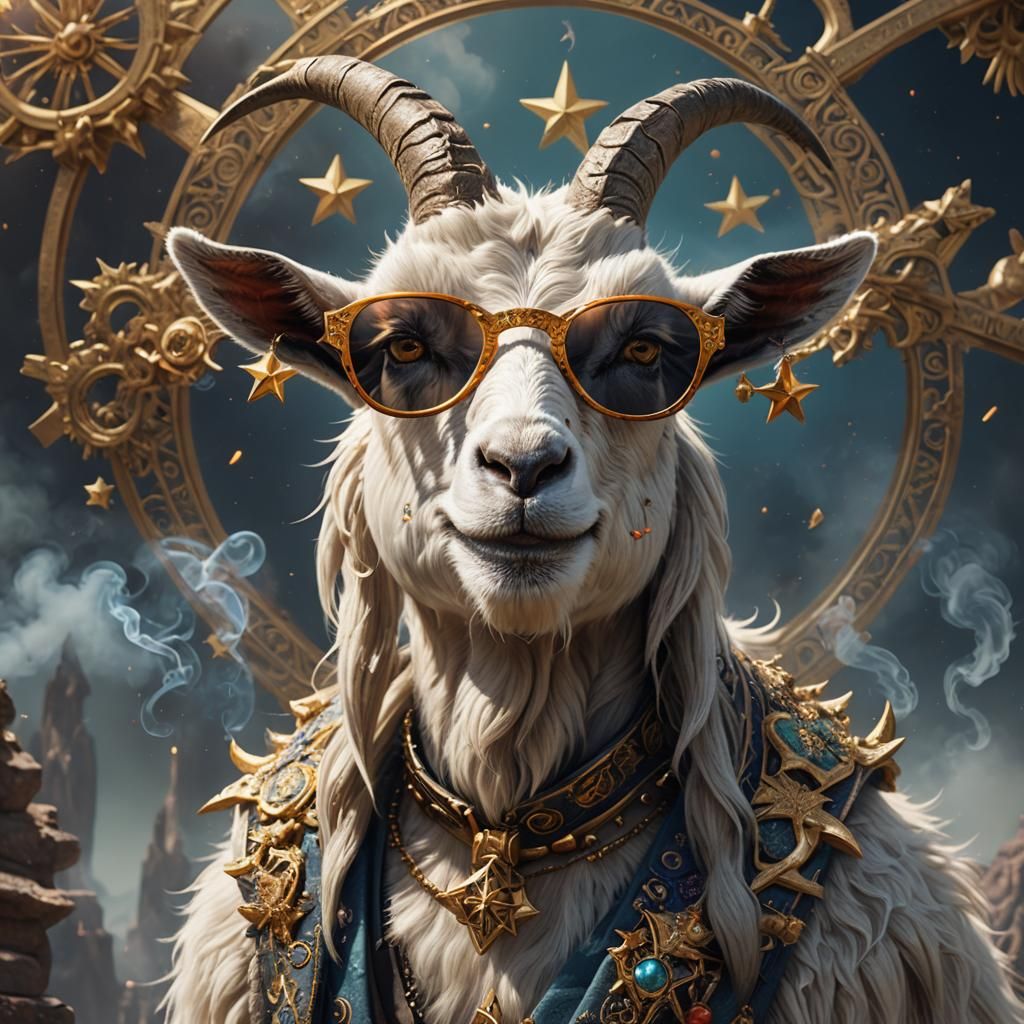 Goat in Sunglasses Smoking: Detailed Fantasy Art