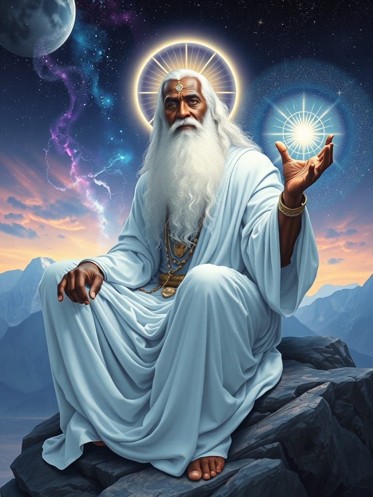 A Powerful African Deity Seated on a Mountain