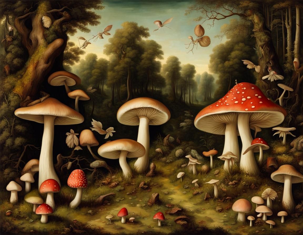 Surreal British Woodland Scene in Bosch Style