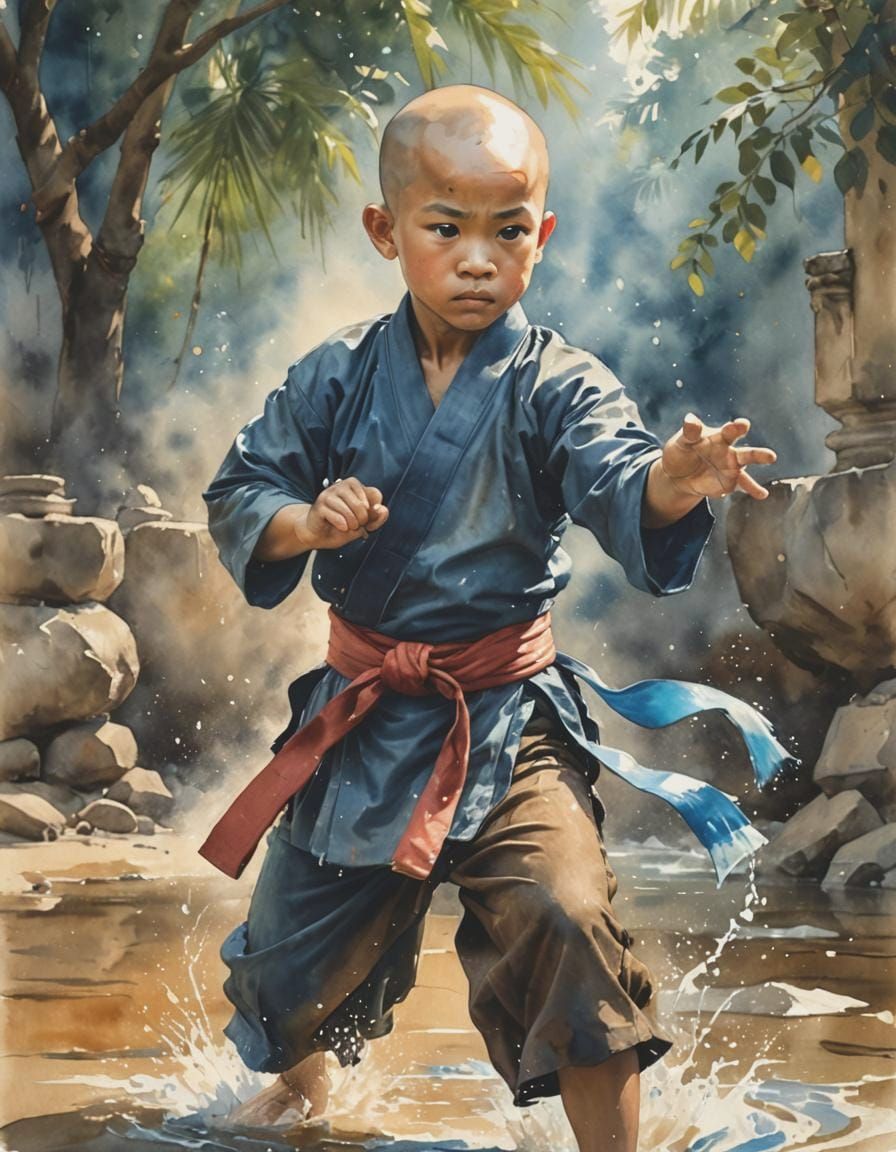 Southeast Asian Boy Kineticist in Watercolor Portrait