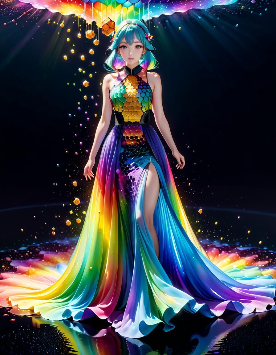 Rainbow Honeycomb Dress in Anime Art Style