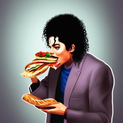 Hyperrealistic Michael Jackson Eating a Panini
