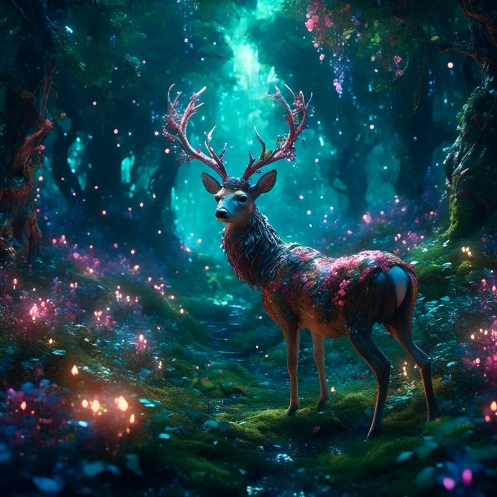 Deer in Forest: Detailed Matte Painting