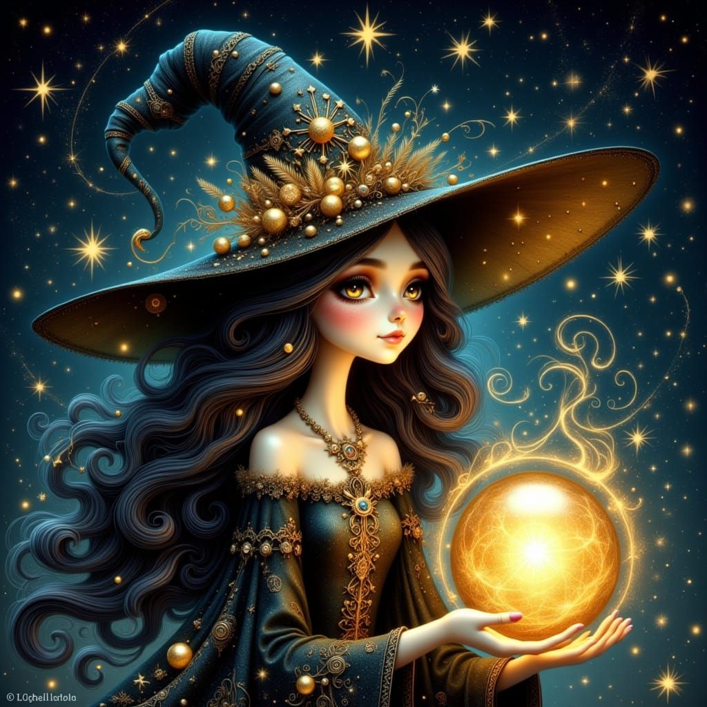 Young Witch Portrait with Golden Orb