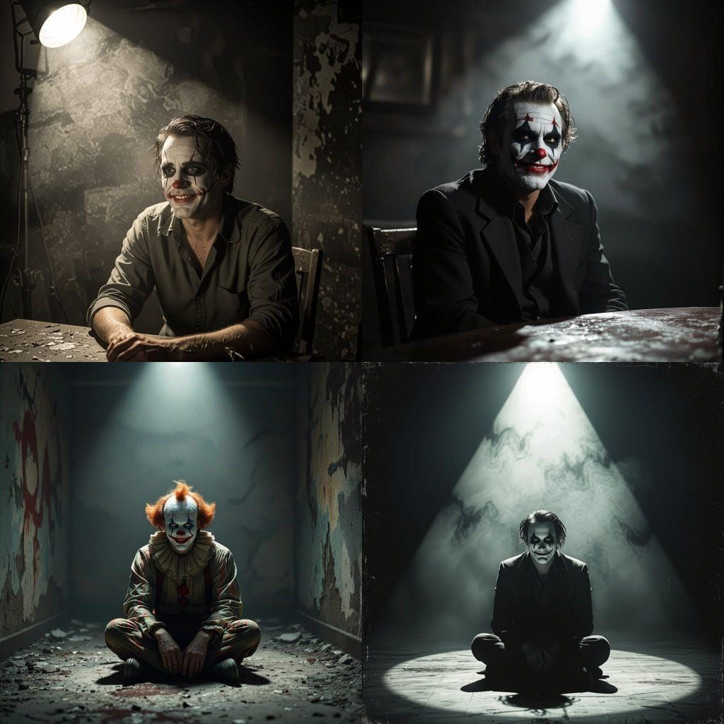 Man in Spotlight with Cracked Makeup, Grunge Textures