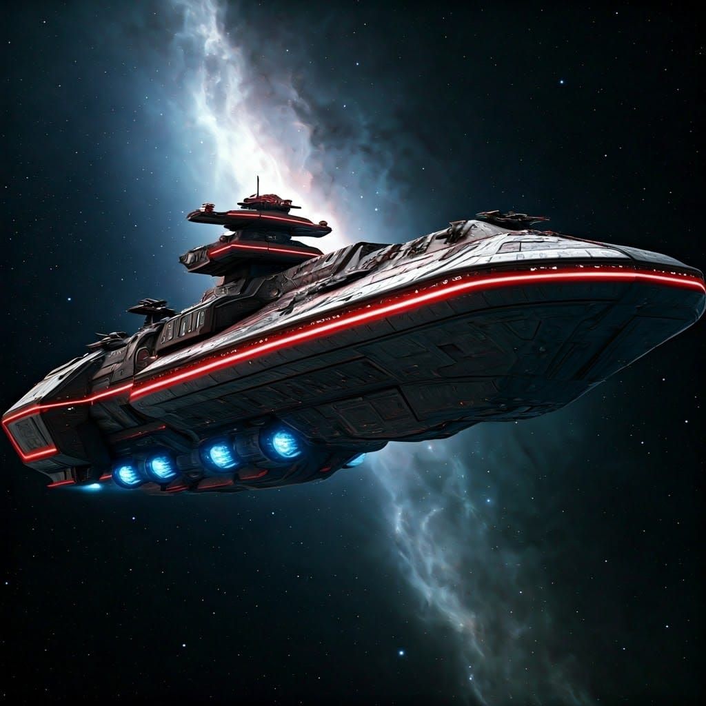 Sleek Space Warship with Neon Highlights