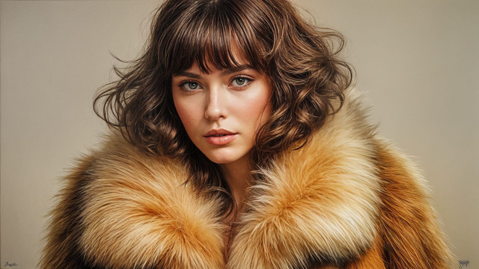 Woman in Fur Stole: Oil Painting Portrait