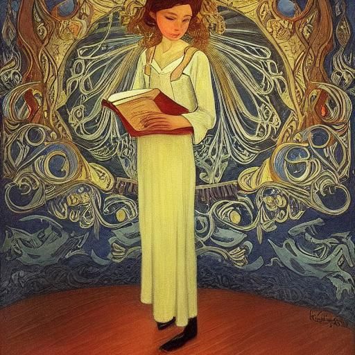 Vampire Girl Reads Music in Art Nouveau Style