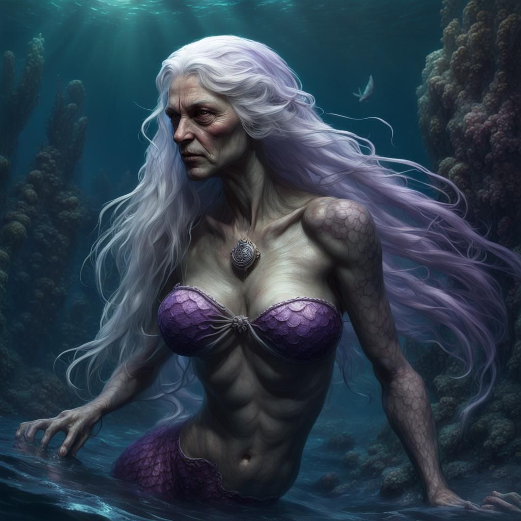 Detailed Old Mermaid in Dark Fantasy Style
