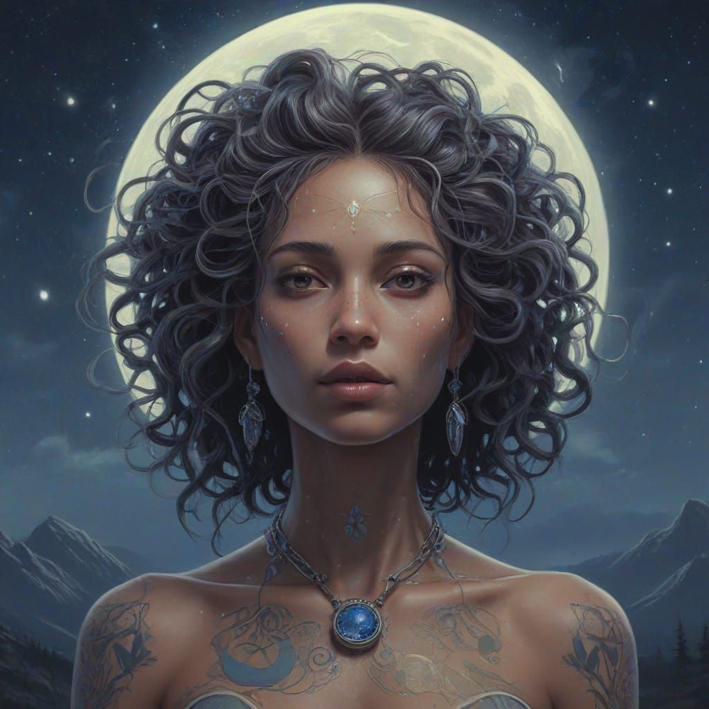 Mystical Celestial Goddess Under Moonlight