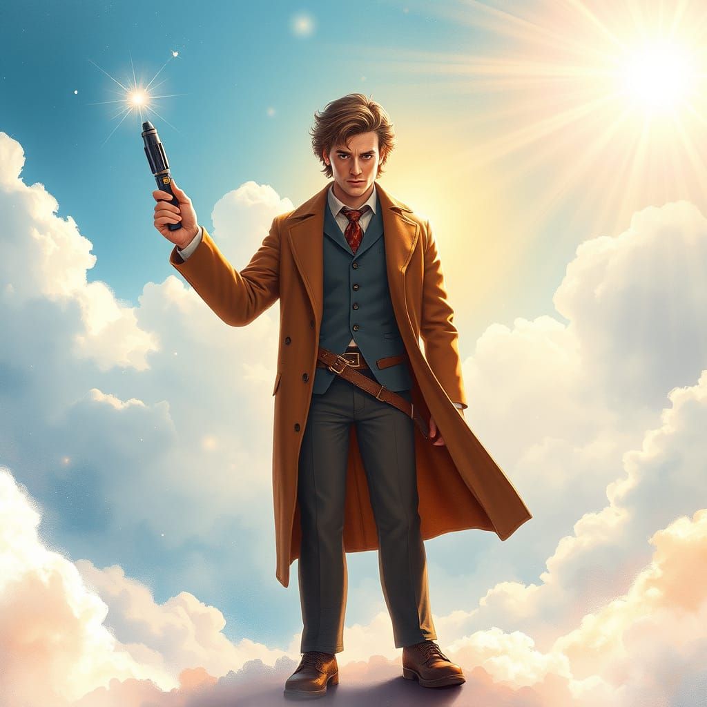 The Doctor Stands Heroically Among Celestial Clouds