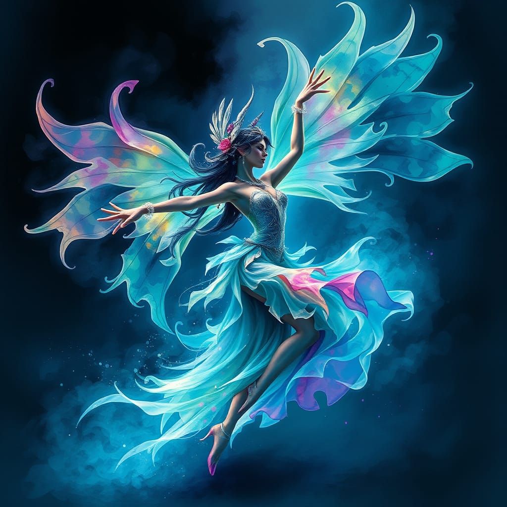 Ethereal Banshee Dancer in Watercolor Acrylics