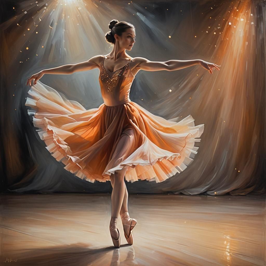 Ballerina in Orange Dress Dancing on Stage