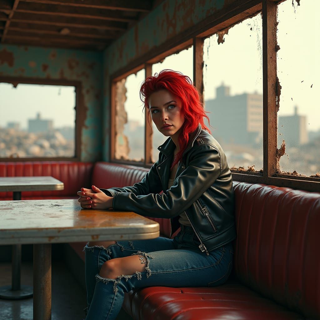 Post-Apocalyptic Diner Scene in Digital Art Style