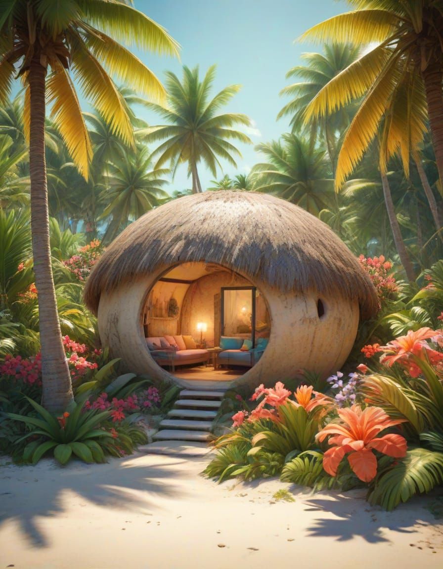 Tropical Coconut Resort in Watercolor Style