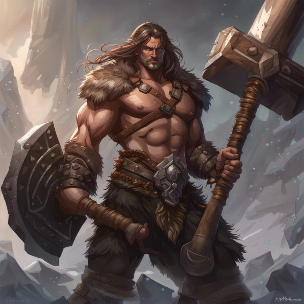 Fierce Barbarian Warrior Portrait in Hyperdetailed Style