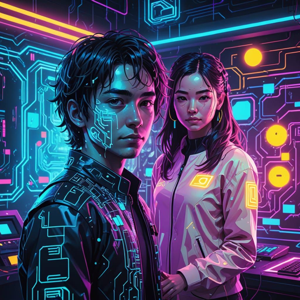 Surreal Digital Portrait of a Young Boy Made of Code in a Ne...