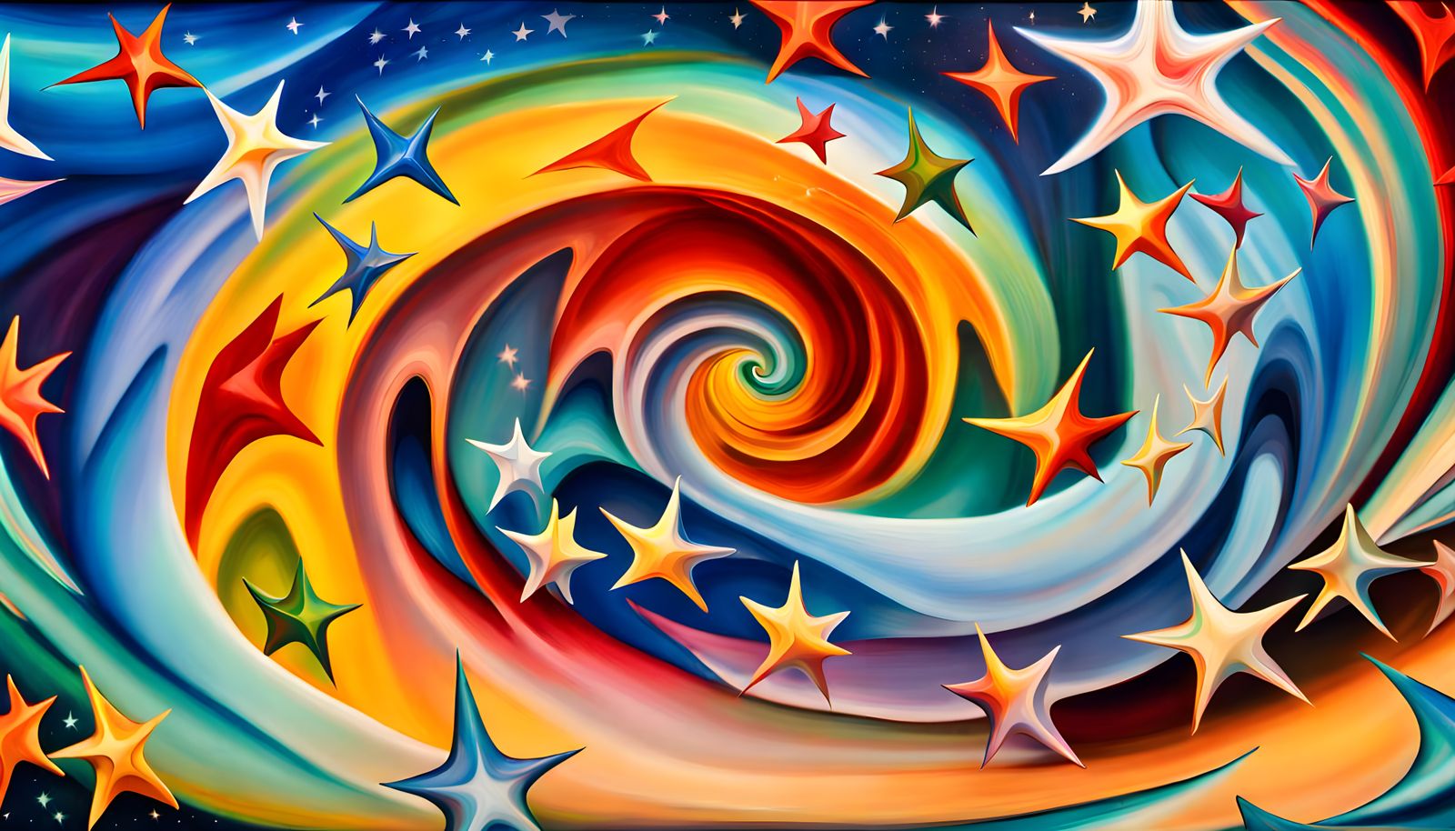 Iridescent Stars in Abstract Expressionist Style