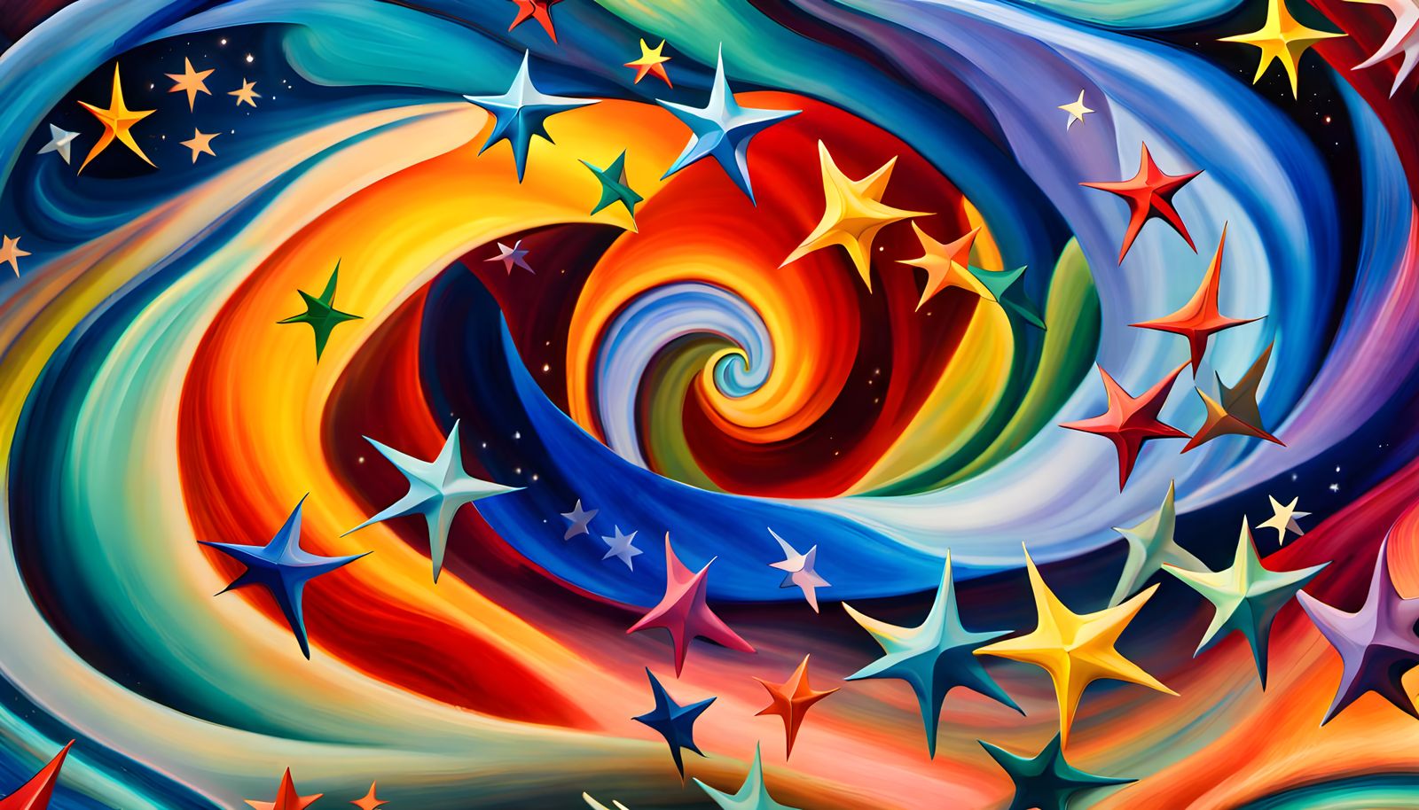 Iridescent Stars in Abstract Expressionist Style