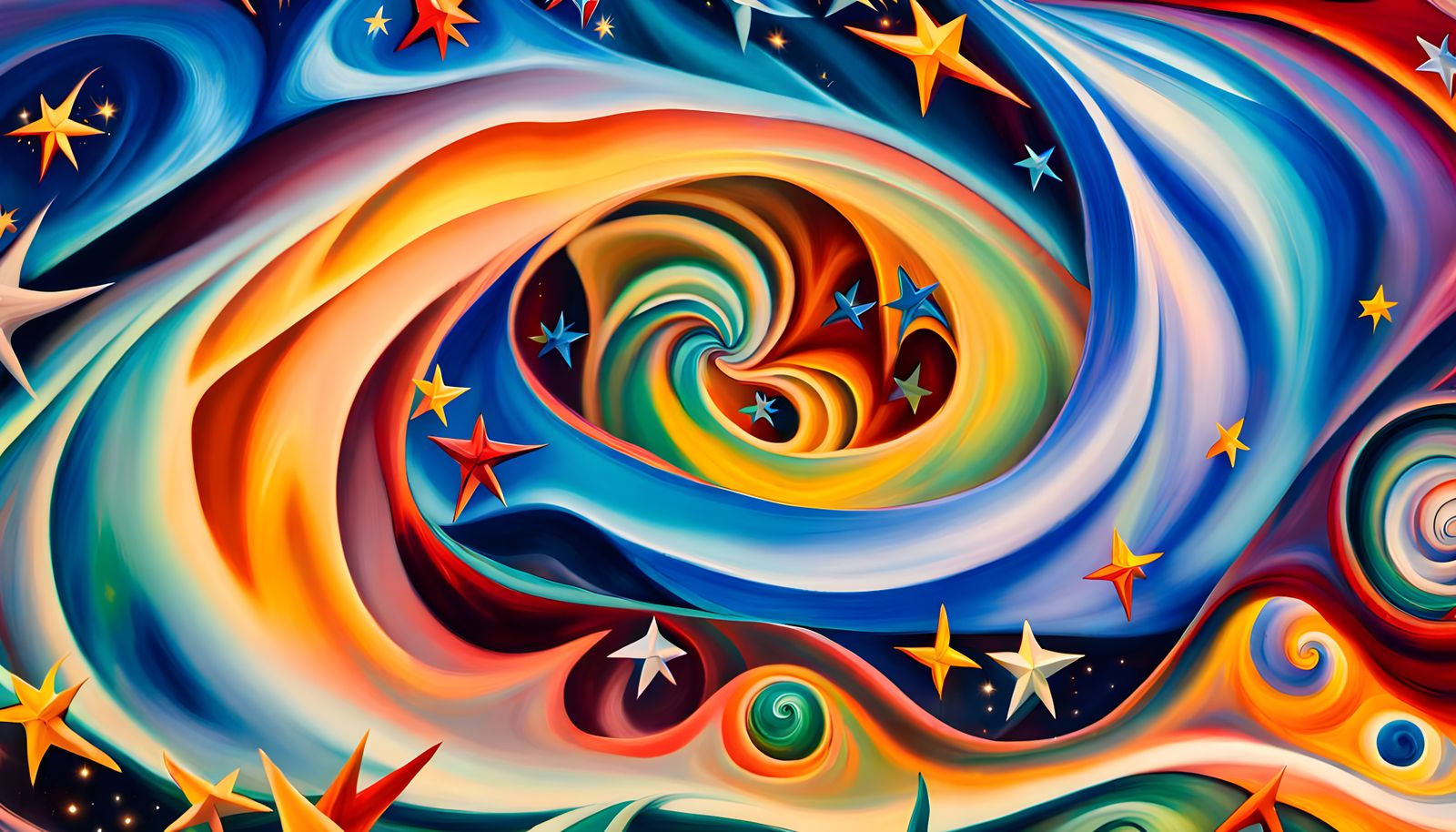 Iridescent Stars Form in Abstract Expressionist Oil Painting