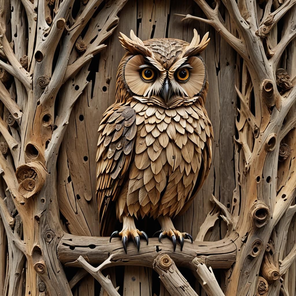 Driftwood Owl Carving at Sunset